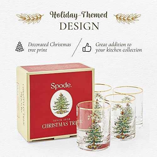 Spode Christmas Tree- 14 Oz Glasses, Gold Rims (Set of 4) (Clear)