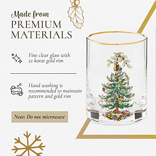 Spode Christmas Tree- 14 Oz Glasses, Gold Rims (Set of 4) (Clear)