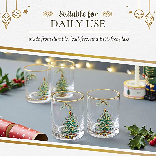 Spode Christmas Tree- 14 Oz Glasses, Gold Rims (Set of 4) (Clear)