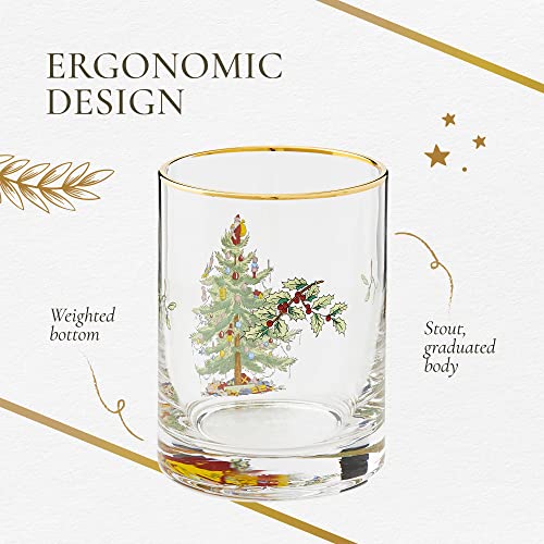 Spode Christmas Tree- 14 Oz Glasses, Gold Rims (Set of 4) (Clear)