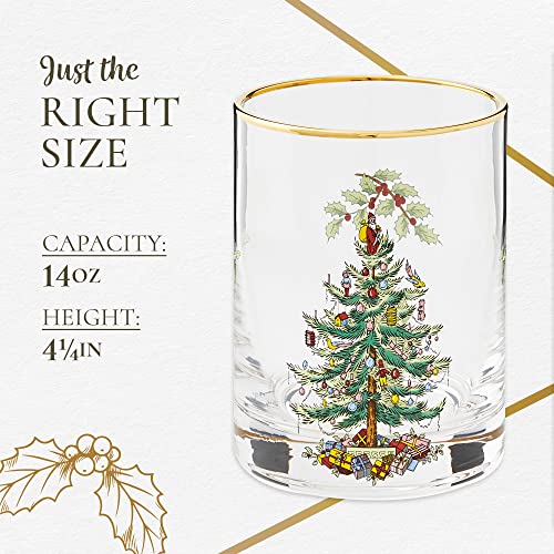 Spode Christmas Tree- 14 Oz Glasses, Gold Rims (Set of 4) (Clear)