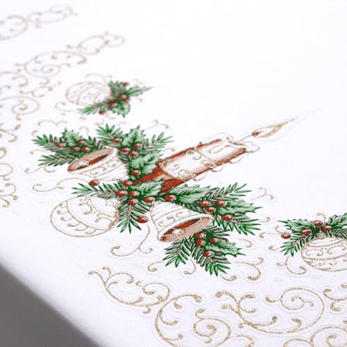 Christmas Tablecloth with Red Gold Green Pattern - Small, Medium, Large