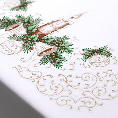 Christmas Tablecloth with Red Gold Green Pattern - Small, Medium, Large
