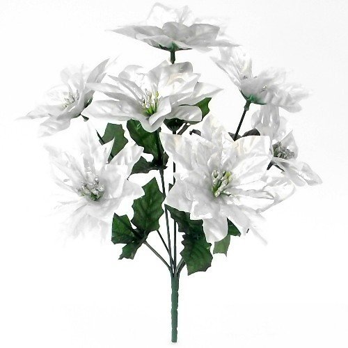 12x30cm Silver Poinsettia Bush - 7 Flower Heads, 12