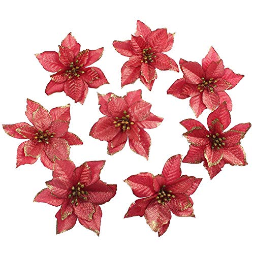 Glittery Red Poinsettia Christmas Tree Decorations - 50pcs