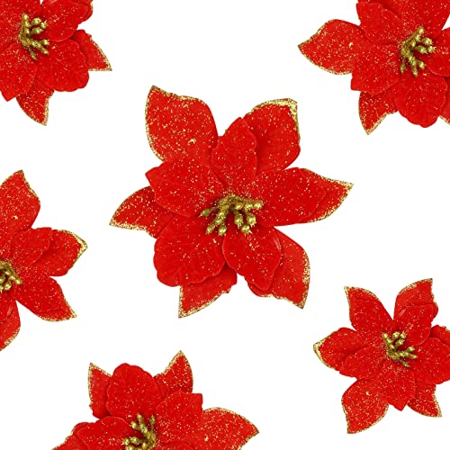 Sparkling Poinsettia Flower Set for Festive Decor