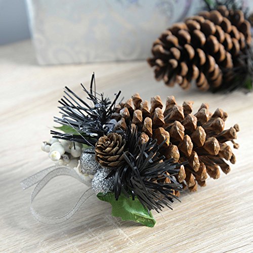 WeRChristmas Decorated Pine Cone Christmas Decoration - Black/Silver, Pack of 5