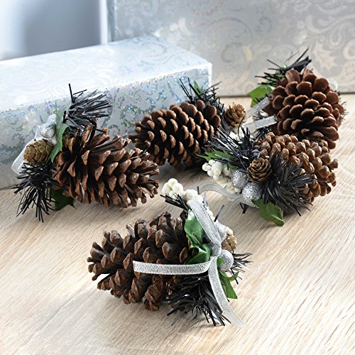 WeRChristmas Decorated Pine Cone Christmas Decoration - Black/Silver, Pack of 5