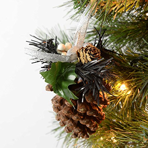 WeRChristmas Decorated Pine Cone Christmas Decoration - Black/Silver, Pack of 5
