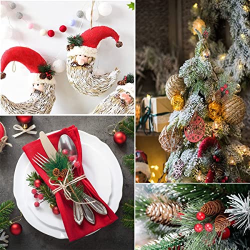 WideSmart 32 Pack Christmas Artificial Red Berry, Pine Tree Pine Picks Christmas Artificial Pine Needles Red Berries Pine Cones Branches Holly Pine Wreaths Christmas Crafts Party Festive Home Decor