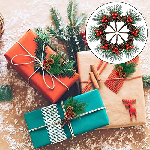 WideSmart 32 Pack Christmas Artificial Red Berry, Pine Tree Pine Picks Christmas Artificial Pine Needles Red Berries Pine Cones Branches Holly Pine Wreaths Christmas Crafts Party Festive Home Decor