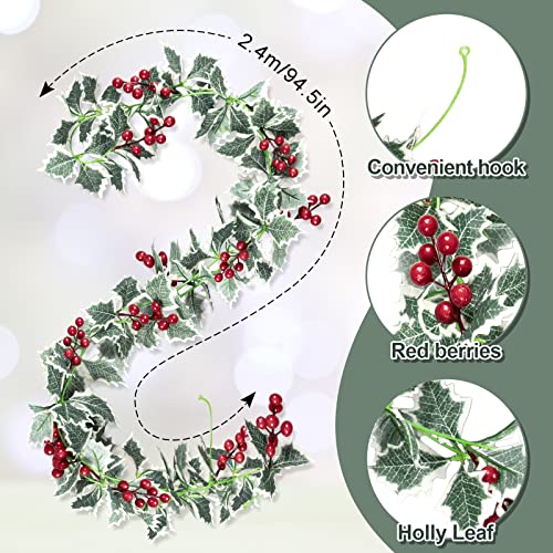  15.7Ft Christmas Garland Artificial Holly Leaves and Red Berries Hanging Vine Faux Xmas Berry Greenery Garland for Indoor/outdoor BY Whaline