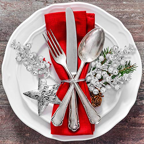 Whaline 12Pcs Christmas Glitter Berries Stems 8.3 Inch Artificial Fruit Berry Picks Holly Berry Twig for Xmas Tree Ornament DIY Craft Christmas Wreath Garland Winter Holiday Decoration, Silver