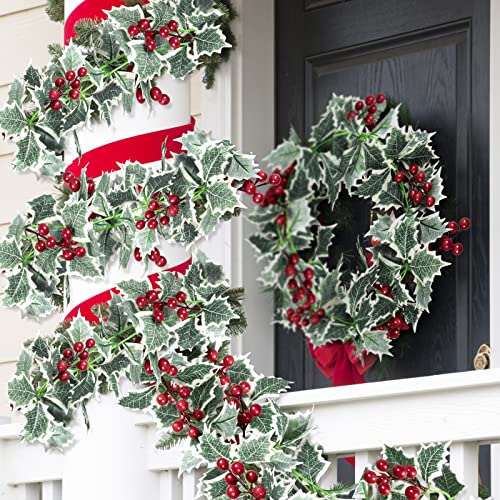  15.7Ft Christmas Garland Artificial Holly Leaves and Red Berries Hanging Vine Faux Xmas Berry Greenery Garland for Indoor/outdoor BY Whaline