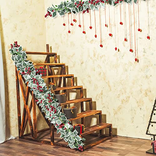  15.7Ft Christmas Garland Artificial Holly Leaves and Red Berries Hanging Vine Faux Xmas Berry Greenery Garland for Indoor/outdoor BY Whaline