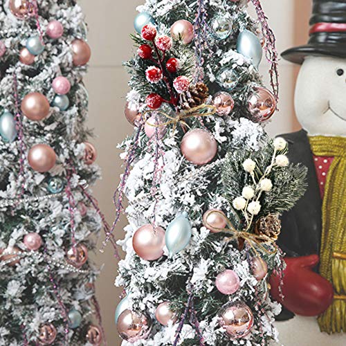 Redsa 10 Pack Pine Snowy Flower Picks Red and White Artificial Pine Cones with Berries Xmas Berry Stems for Christmas Crafts Party Festive Home Decor