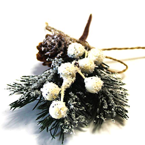 Redsa 10 Pack Pine Snowy Flower Picks Red and White Artificial Pine Cones with Berries Xmas Berry Stems for Christmas Crafts Party Festive Home Decor