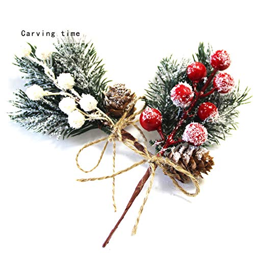 Redsa 10 Pack Pine Snowy Flower Picks Red and White Artificial Pine Cones with Berries Xmas Berry Stems for Christmas Crafts Party Festive Home Decor