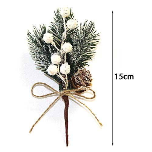 Redsa 10 Pack Pine Snowy Flower Picks Red and White Artificial Pine Cones with Berries Xmas Berry Stems for Christmas Crafts Party Festive Home Decor