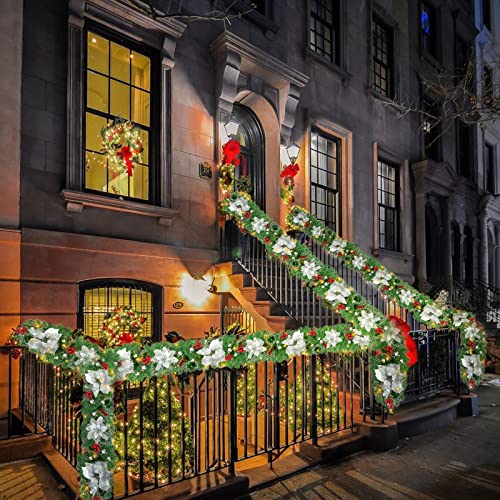  Christmas garland, 2.7m 9ft with Lights, And Red Berry Decorations Illuminated with LED Lights,for Stairs Fireplaces SILVER BY SHAVINGFUN