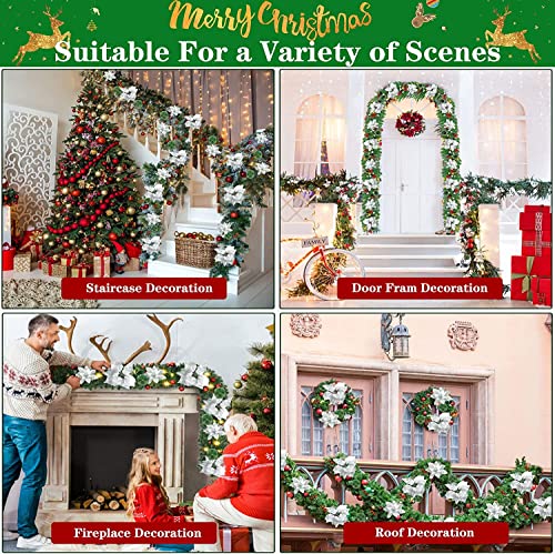  Christmas garland, 2.7m 9ft with Lights, And Red Berry Decorations Illuminated with LED Lights,for Stairs Fireplaces SILVER BY SHAVINGFUN