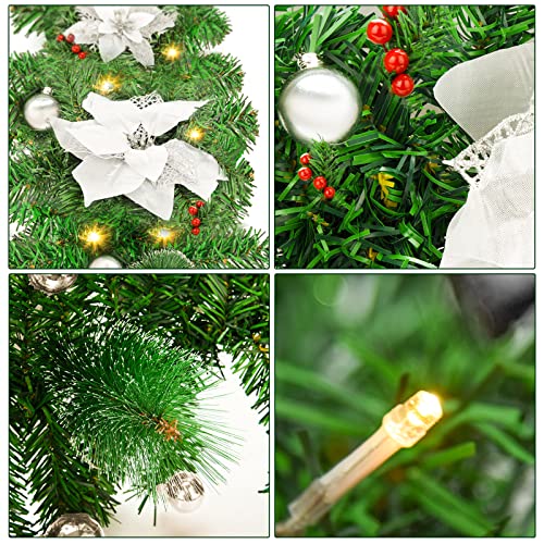  Christmas garland, 2.7m 9ft with Lights, And Red Berry Decorations Illuminated with LED Lights,for Stairs Fireplaces SILVER BY SHAVINGFUN