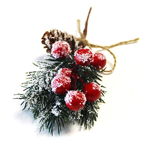 Yumfoz Artificial Red Berry Branches 10 Pack 6 Inch Christmas Picks Spray Artificial Pine Cones Holly Stem Craft, Winter Holiday Floral Picks for Crafts Xmas Tree Ornaments