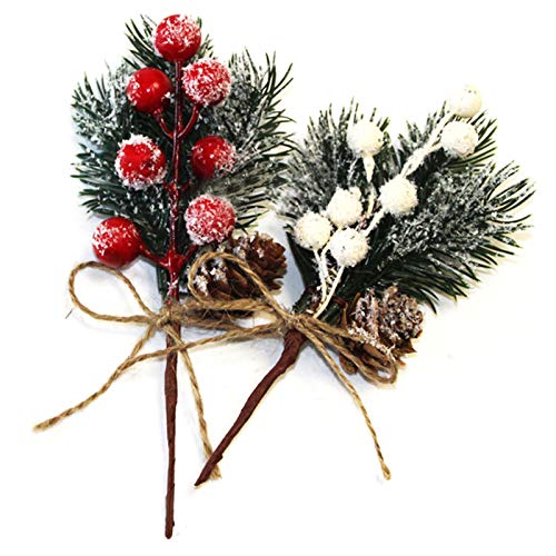 Yumfoz Artificial Red Berry Branches 10 Pack 6 Inch Christmas Picks Spray Artificial Pine Cones Holly Stem Craft, Winter Holiday Floral Picks for Crafts Xmas Tree Ornaments