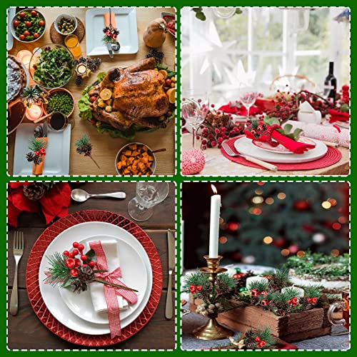 JUNMEIDO 30 PCS Artificial Pine Picks Christmas Pine Branches Christmas Pine Tree Branches with Small Berries Pinecones Bells for Christmas Floral Arrangement Wreath Craft Garland Decorations