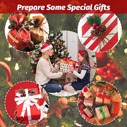 JUNMEIDO 30 PCS Artificial Pine Picks Christmas Pine Branches Christmas Pine Tree Branches with Small Berries Pinecones Bells for Christmas Floral Arrangement Wreath Craft Garland Decorations