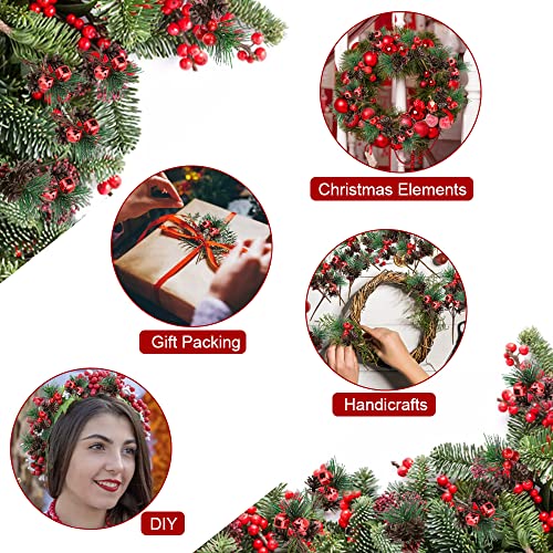 JUNMEIDO 30 PCS Artificial Pine Picks Christmas Pine Branches Christmas Pine Tree Branches with Small Berries Pinecones Bells for Christmas Floral Arrangement Wreath Craft Garland Decorations