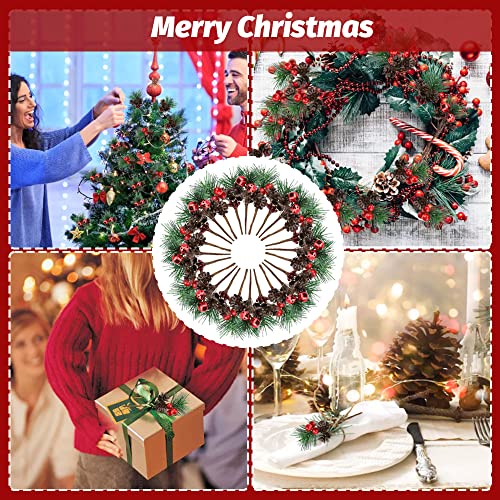 JUNMEIDO 30 PCS Artificial Pine Picks Christmas Pine Branches Christmas Pine Tree Branches with Small Berries Pinecones Bells for Christmas Floral Arrangement Wreath Craft Garland Decorations