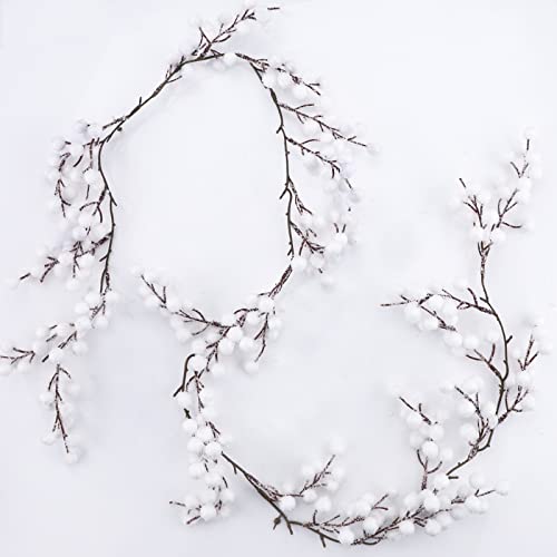 5.25 Feet Christmas Artificial Frosted Holly Berries String Mini White Artificial Holly Berries Garland Berry Flower Xmas Garland Hanging String Wire Vine for Christmas Tree Wreath Garland Making
