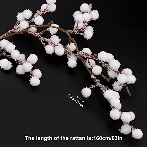 5.25 Feet Christmas Artificial Frosted Holly Berries String Mini White Artificial Holly Berries Garland Berry Flower Xmas Garland Hanging String Wire Vine for Christmas Tree Wreath Garland Making