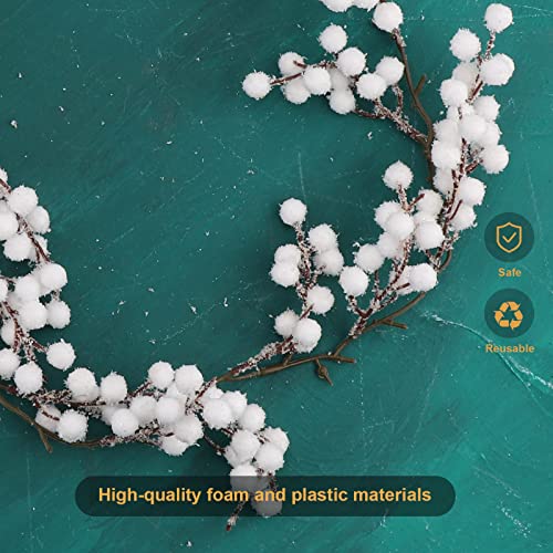 5.25 Feet Christmas Artificial Frosted Holly Berries String Mini White Artificial Holly Berries Garland Berry Flower Xmas Garland Hanging String Wire Vine for Christmas Tree Wreath Garland Making