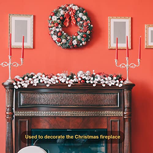 5.25 Feet Christmas Artificial Frosted Holly Berries String Mini White Artificial Holly Berries Garland Berry Flower Xmas Garland Hanging String Wire Vine for Christmas Tree Wreath Garland Making