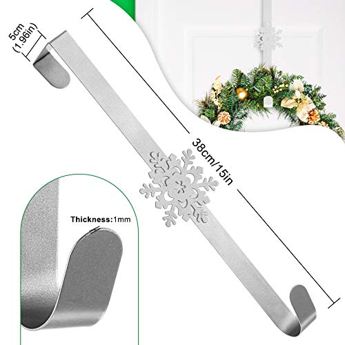 Whaline Christmas Wreath Hanger Over the Door Metal Wreath Hook Snowflake Decor Hook for Xmas Party Door Wall Home Office, Silver, 15in