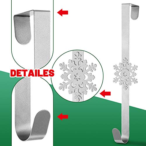 Whaline Christmas Wreath Hanger Over the Door Metal Wreath Hook Snowflake Decor Hook for Xmas Party Door Wall Home Office, Silver, 15in