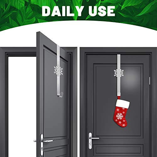 Whaline Christmas Wreath Hanger Over the Door Metal Wreath Hook Snowflake Decor Hook for Xmas Party Door Wall Home Office, Silver, 15in