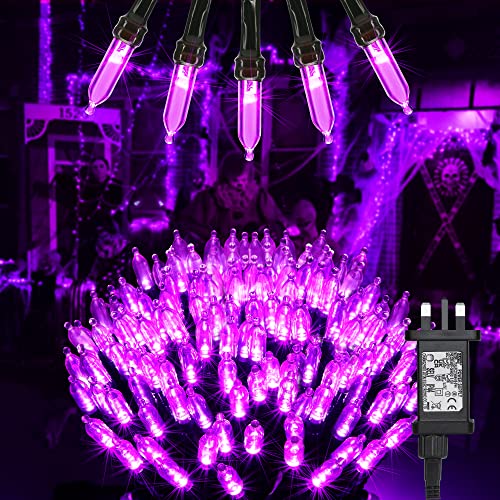 BrizLabs Halloween Decor Lights Outdoor, 33ft 100 LED Purple Christmas String Lights Mains Powered Fairy Light 8 Modes Waterproof Twinkle Lighting for Indoor Xmas Tree Horror Party DIY Garden Patio