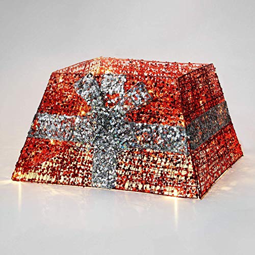 Silver & Red Christmas Tree Skirt with LED Lights