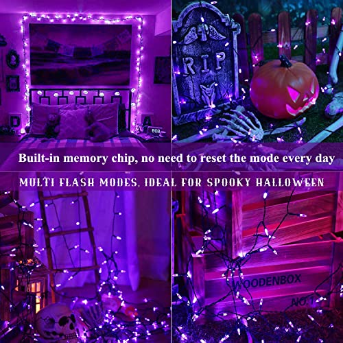 BrizLabs Halloween Decor Lights Outdoor, 33ft 100 LED Purple Christmas String Lights Mains Powered Fairy Light 8 Modes Waterproof Twinkle Lighting for Indoor Xmas Tree Horror Party DIY Garden Patio