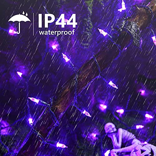 BrizLabs Halloween Decor Lights Outdoor, 33ft 100 LED Purple Christmas String Lights Mains Powered Fairy Light 8 Modes Waterproof Twinkle Lighting for Indoor Xmas Tree Horror Party DIY Garden Patio