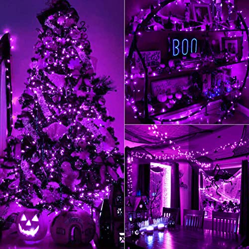 BrizLabs Halloween Decor Lights Outdoor, 33ft 100 LED Purple Christmas String Lights Mains Powered Fairy Light 8 Modes Waterproof Twinkle Lighting for Indoor Xmas Tree Horror Party DIY Garden Patio