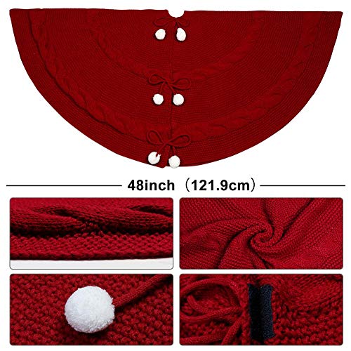 Thick Luxury Red Tree Skirt with Snowballs