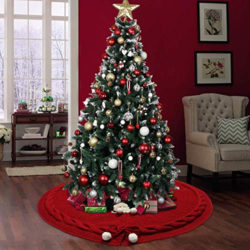 Thick Luxury Red Tree Skirt with Snowballs