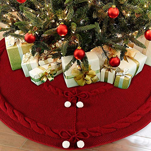 Thick Luxury Red Tree Skirt with Snowballs