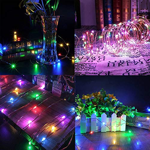 ooklee Fairy Lights Battery Operated, [2 Pack] 10M 100 LED Outdoor Waterproof String Lights, 8 Modes Remote Timmer Rainbow Twinkle Copper Wire Lighting for Home Gazebo Christmas Decor(Multi Colour)