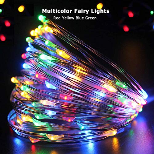 ooklee Fairy Lights Battery Operated, [2 Pack] 10M 100 LED Outdoor Waterproof String Lights, 8 Modes Remote Timmer Rainbow Twinkle Copper Wire Lighting for Home Gazebo Christmas Decor(Multi Colour)