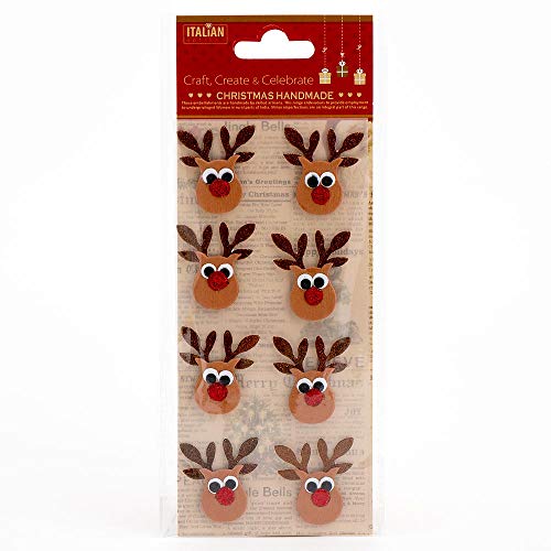 Italian Options Glitter Reindeers Handmade Christmas Craft Decoration Self Adhesive 3.5cm x 3.5cm (8 pcs)